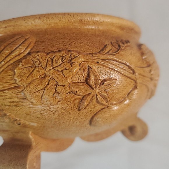Vintage FTDA Made in USA Wood Resin Footed Bowl Pot Gourd Vine Leaf Design Fall - Picture 8 of 13
